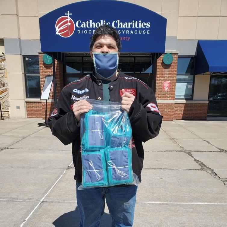 Kevin delivering donated face masks to Catholic Charities of Fulton